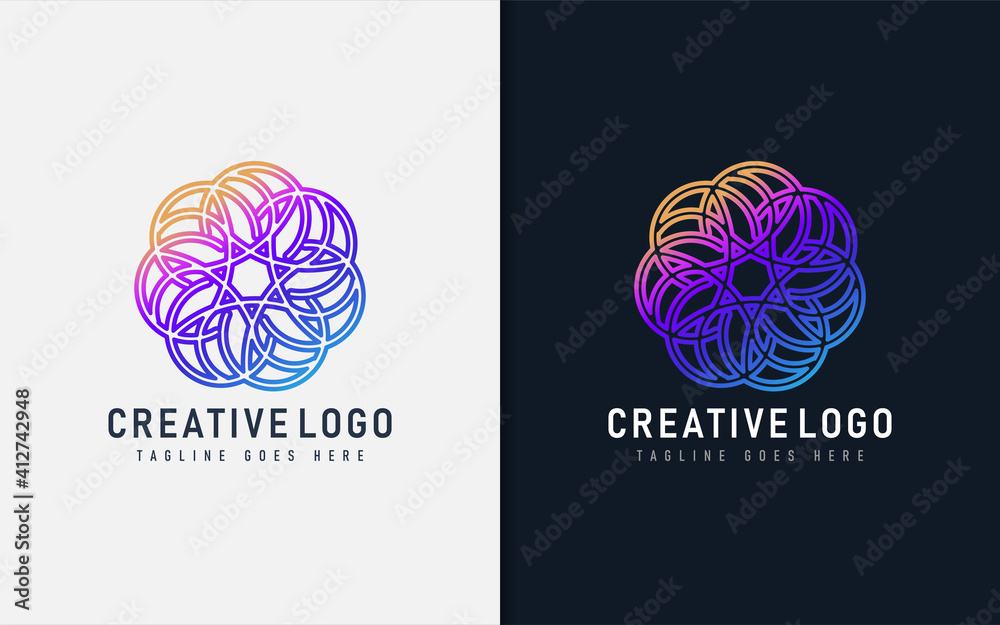 Poster abstract creative logo design based from circular round lines. geometric colorful lines symbol. vect