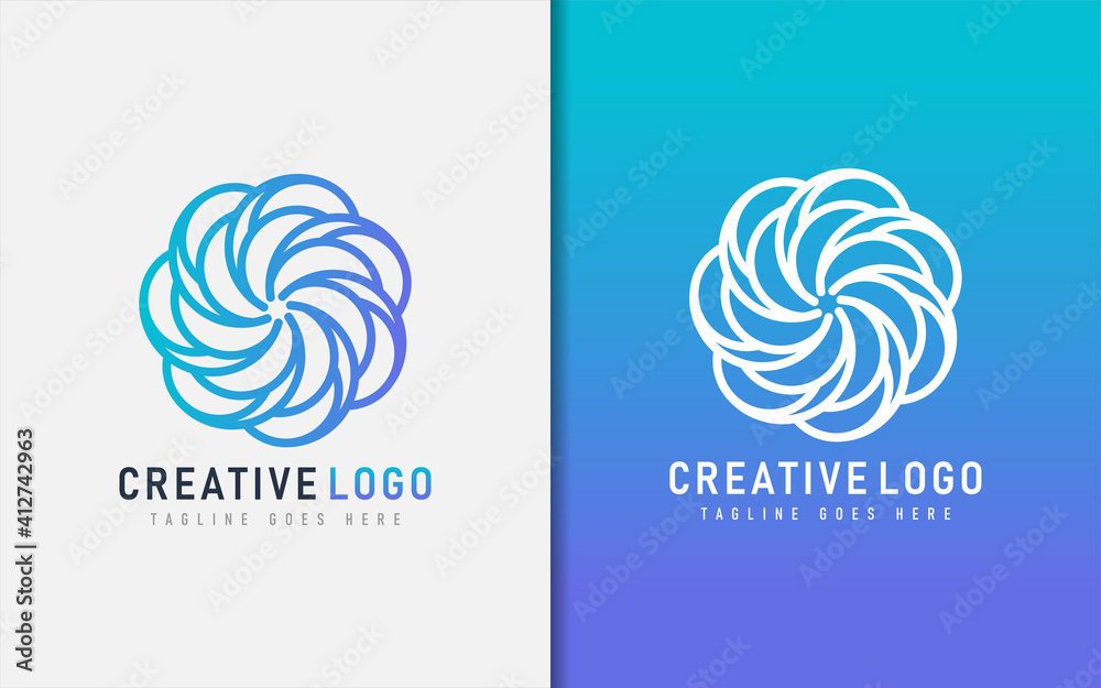 Poster abstract creative logo design based from circular round lines. geometric colorful lines symbol. vect