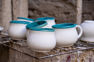 Ceramics on the elaboration process at a traditional factory at the small city of Raquira in Colombia