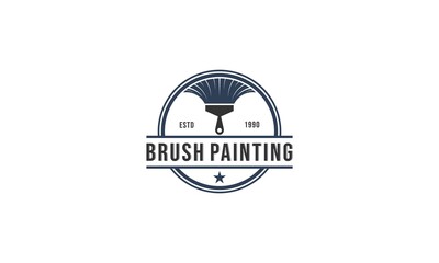 logo for house paint with brush illustration combined with the roof of the house