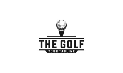 logo for golf with illustration of a golfer hitting a golf ball