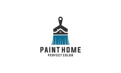 logo for house paint with brush illustration combined with the roof of the house