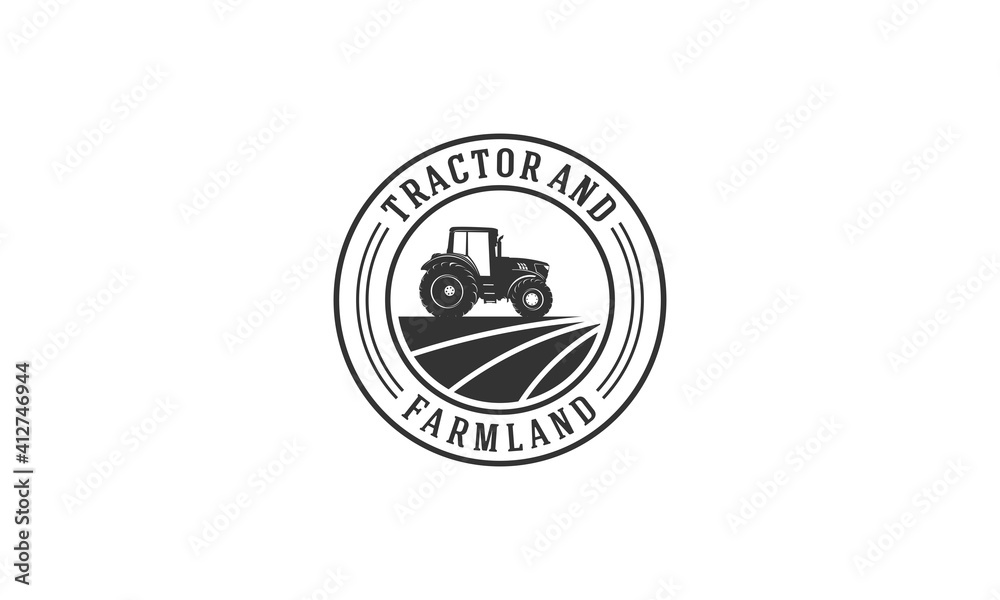 Canvas Prints tractor and farmland logo on white background