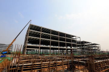 The unfinished industrial building is at a construction site in North China