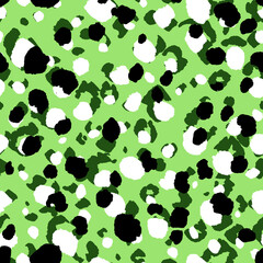 Obraz premium Abstract modern leopard seamless pattern. Animals trendy background. Green and black decorative vector stock illustration for print, card, postcard, fabric, textile. Modern ornament of stylized skin