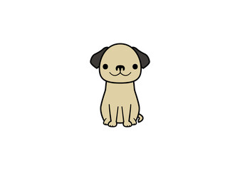 正面を向いて座る垂れ耳犬のイラスト（カラー2）