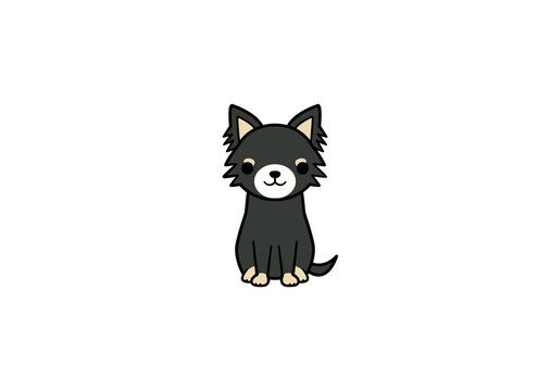 正面を向いて座るチワワのイラスト（カラー2）