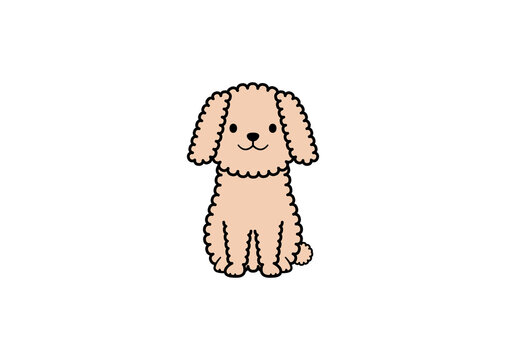 正面を向いて座るもふもふ犬のイラスト（カラー2）