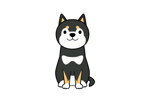 正面を向いて座る立ち耳犬のイラスト（カラー2）
