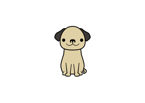 正面を向いて座る垂れ耳犬のイラスト（カラー2）