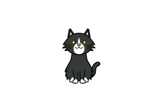 正面を向いて座る長毛種猫のイラスト（カラー2）