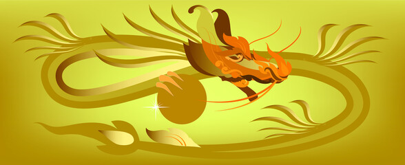 Gold dragon color abstract wing curve pattern background