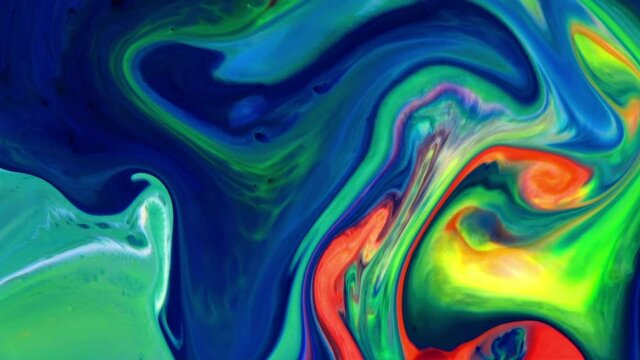 Abstract Infinite Color Loops And Explosions Hypnotizing in Detailed Surface Colorful Paint Spreads.