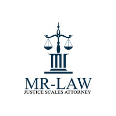 MR lettering attorney pillar mr law scales of justice simbol design exclusive inspiration