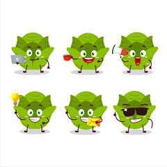 Savoy cabbage cartoon character with various types of business emoticons