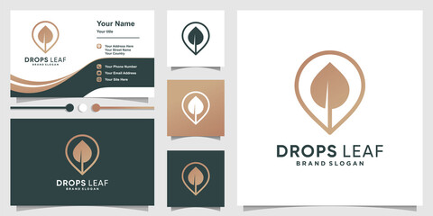 Drops leaf logo with modern concept design and business card design Premium Vector