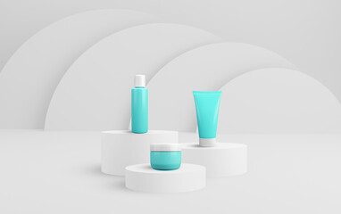 3d geometric white podium for product placement, background for cosmetic product presentation