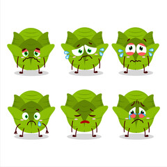 Savoy cabbage cartoon character with sad expression