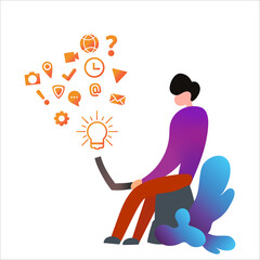 computer ilustration concept. men with computer surfing on the internet