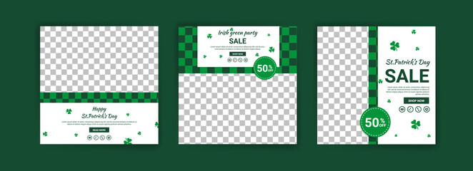 Collections of social media post templates for St.Patrick's Day, sales promotions on St. Patrick's day and have a lucky day.