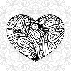 Black and white patterned heart. Valrntine's Day coloring page