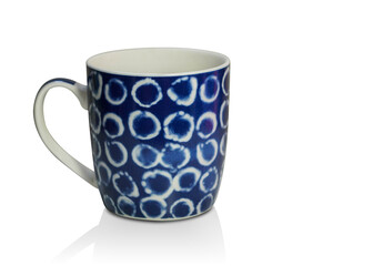 white and blue ceramic cup on white background, object, retro, vintage, copy space