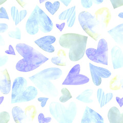 Seamless pattern with watercolor hearts. Romantic love hand drawn backgrounds texture. For greeting cards, wrapping paper, wedding, birthday, fabric, textile, Valentines Day, mothers Day, easter