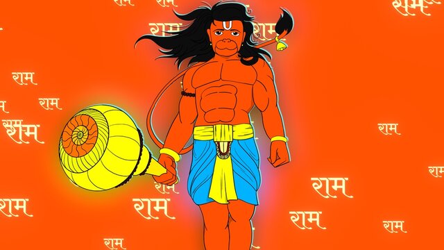 Hanuman digital illustration with background  