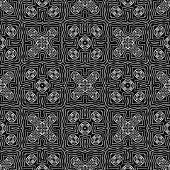  Geometric vector pattern with triangular elements. Seamless abstract ornament for wallpapers and backgrounds. Black and white colors.