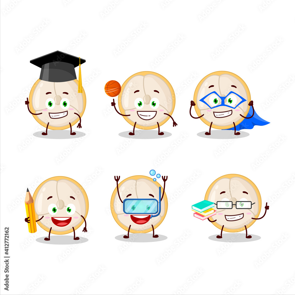 Sticker School student of slice of burmese grapes cartoon character with various expressions