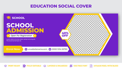 Welcome Back to school Facebook cover banner & Social media timeline cover template.