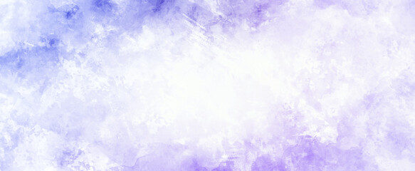 blue purple and white background of watercolor clouds texture, abstract painted white smoke or haze in blotches and blobs on pastel blue purple border