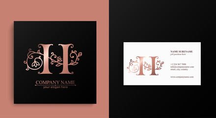 Premium Vector H logo. Monnogram, lettering and business cards. Personal logo or sign for branding an elite company.