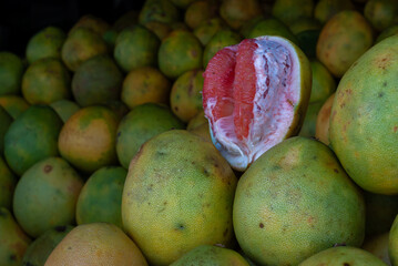 Fresh from the farm pomelos on sale in a public market