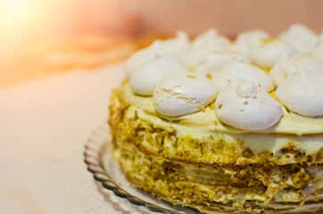 homemade cake. Delicious meringue cake.
