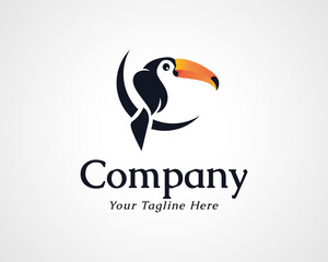 simple abstract perch toucan bird logo icon symbol design inspiration illustration