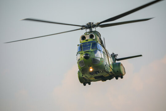Romanian Air Force IAR 330 Puma helicopter performing a demonstration flight at Timisoara Airshow