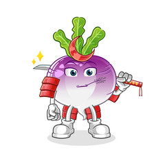 turnip samurai cartoon. cartoon mascot vector