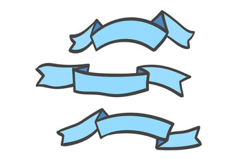 Set of blue silhouette doodle ribbons isolated on white background. Ribbon banner vector illustration. Hand drawn lace.