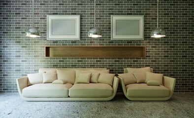 Living-room interior in scandinavian style 3d render.