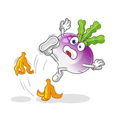 turnip slipped on banana character. cartoon mascot vector