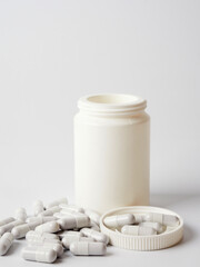 Pills medicine, vitamin or dietary supplements close-up as background