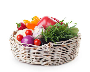 Composition with raw vegetables isolated on white