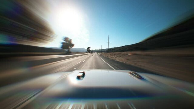 Stylized Dashcam Time Lapse Warp Speed Down Highway 126 California