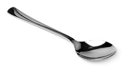 Silver spoon isolated on white background close up