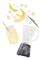 バナナスムージの材料手描き水彩風イラスト