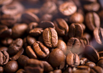 fried bright with smoky grains, coffee beans background