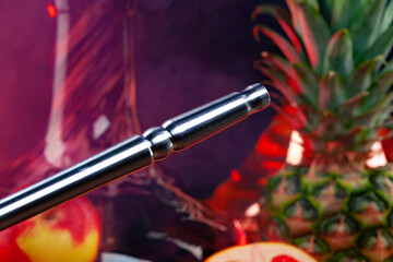 Naklejka premium Mouthpiece of modern hookah on black background