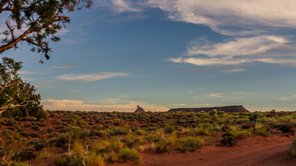Fototapeta na wymiar Wide shot of hill of rock in american desert near canyonlands in Utah