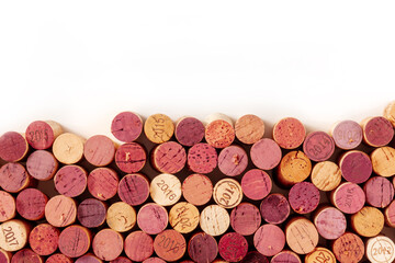 Wine corks background, a design template for a restaurant menu or winery brochure, shot from the...